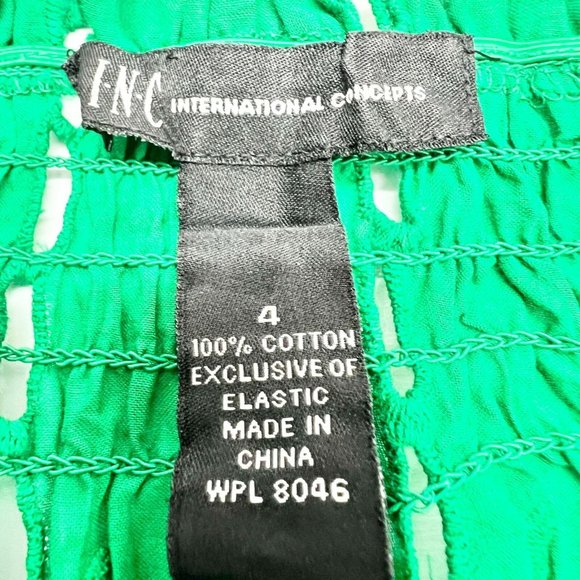 INC Macys Size 4 Green Envy Crinkle Top with Eyelets Off Shoulder - Picture 8 of 11